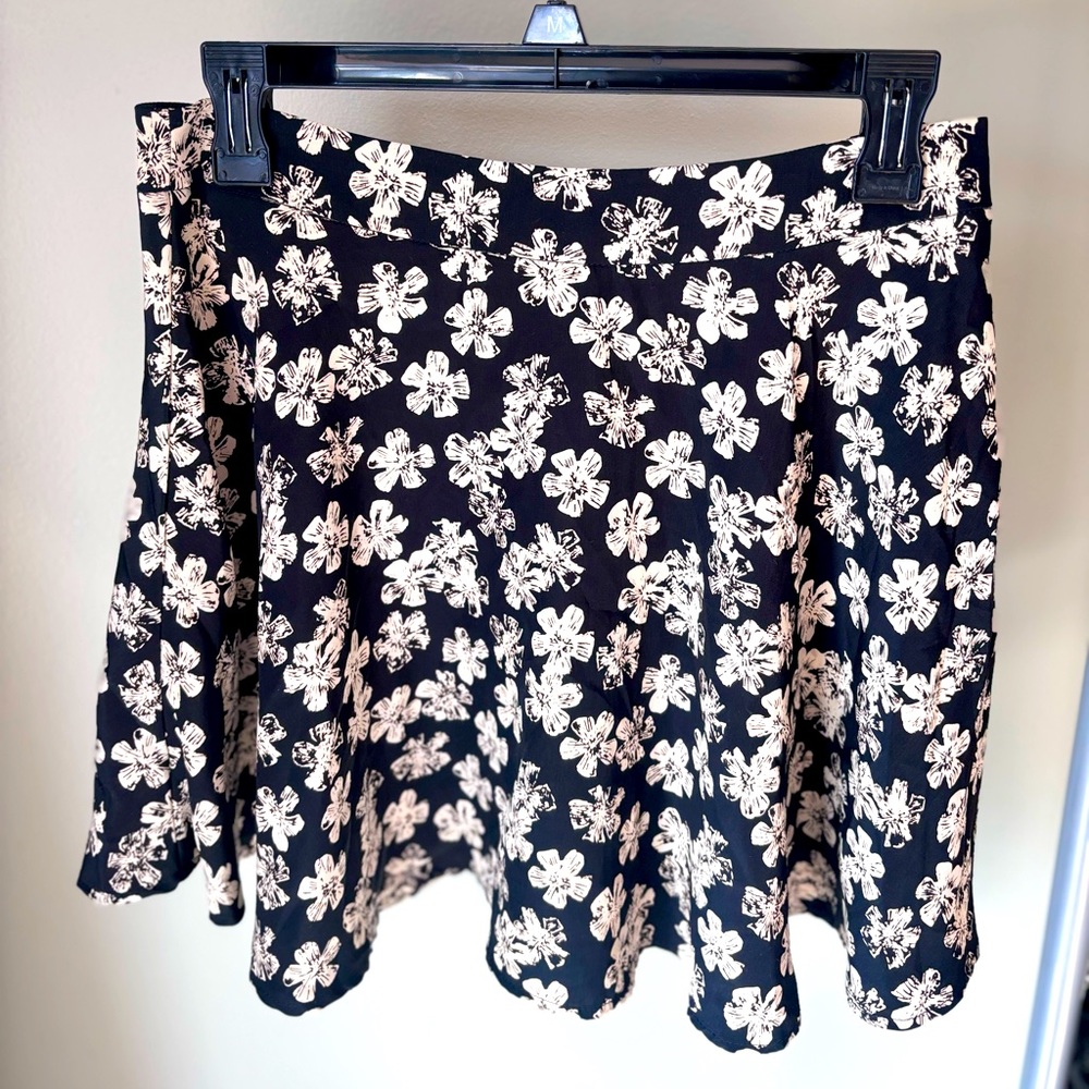LUSH Womens Black Floral Tan Mini Skater A Line Skirt Size S